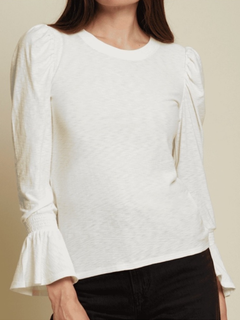 Nation LTD Penny Long Sleeve Tee Pima Cotton Cream Size Medium